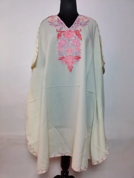 Long White Summer Cool Cotton Hifazat Kaftan With Aari Work