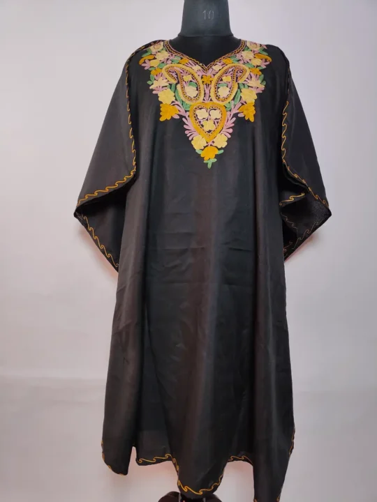 Black Long Summer Cool Cotton Kaftan With Aari Embroidery