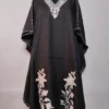 Black Long Summer Cool Cotton Kaftan With Aari Embroidery Rangrez