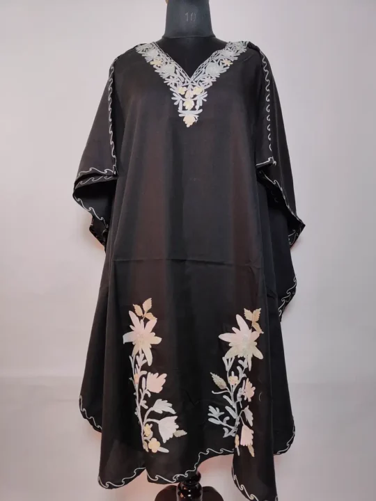 Black Long Summer Cool Cotton Kaftan With Aari Embroidery Rangrez