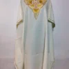 Long White Summer Cool Cotton Kaftan With Aari Embroidery Gulnaz