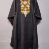 Baseerah Black Long Summer Cool Cotton Kaftan With Aari Embroidery