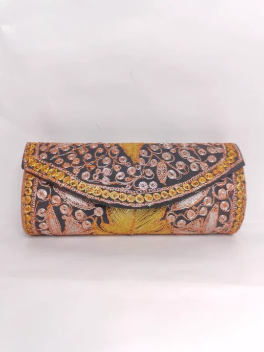 Botte Tilla Embroidered Silk Round Clutch in Black - Andaz