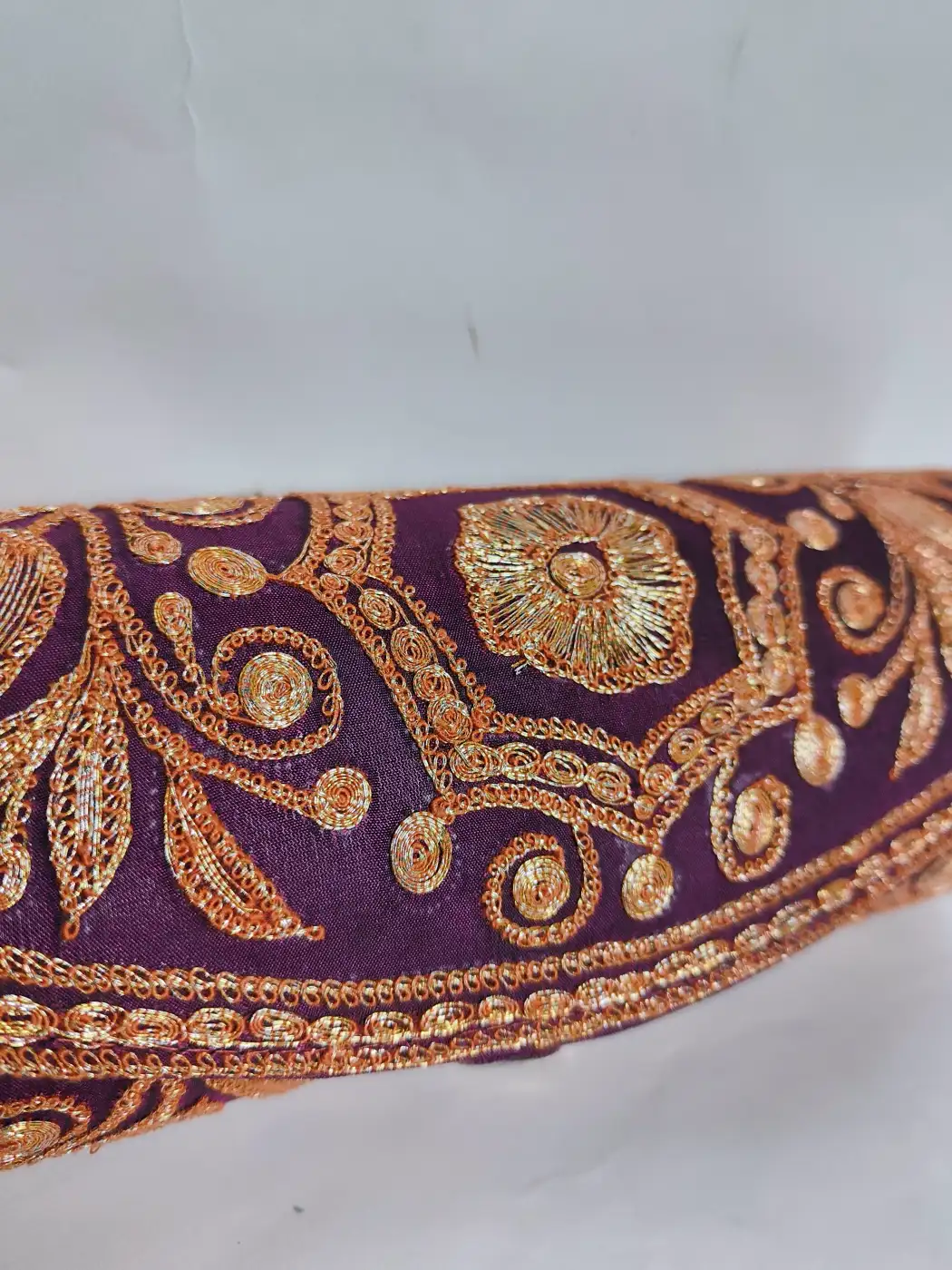Round Wine Silk Clutch with Botte Tilla Embroidery | Gulnar - Image 2