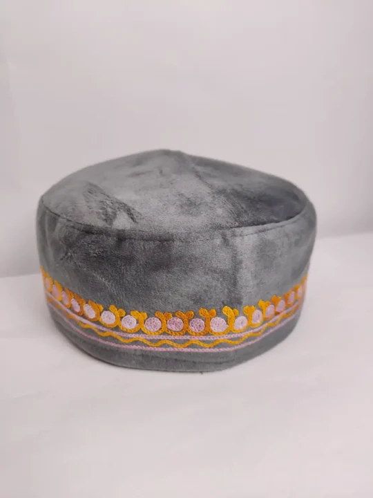 Velvet Kashmiri Dark Grey Cap with Aari Embroidery