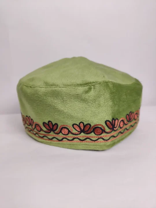 Kashmiri Green Velvet Kashmiri Cap with Aari Embroidery