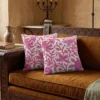 Pink on White Kashmiri Hand Embroidery Crewel Cushion Cover - Set of 2 (16x16 Inches)