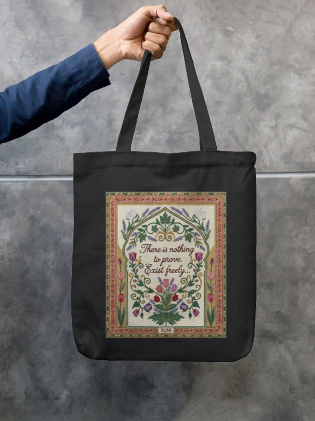 Rumi Quote Canvas Tote Bag – Chinar and Tulip Art Inspired by Gyawun
