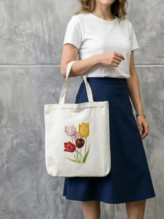 Kashmir Tulip Canvas Tote Bag – Minimal Floral Art