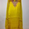 3pc Mustard Modal Silk Kashmiri Unstitched Suit with Hand Sozni Embroidery | Shahneezah