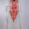 Kashmiri White Long Kaftan Mehr in Crush Cotton with Aari Embroidery