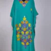 Sea Green Kashmiri Long Kaftan Sadi in Crush Cotton with Aari Embroidery