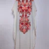 Cream Kashmiri Long Kaftan in Crush Cotton with Zarmeen Aari Embroidery