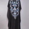 Kashmiri Long Kaftan in Black Crush Cotton with Zarmeen Aari Embroidery