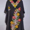 Black Kashmiri Short Kaftan in Risham Crush Cotton with Aari Embroidery