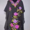 Sadeef Black Short Kashmiri Kaftan in Crush Cotton with Aari Embroidery