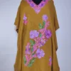 Mahveen Mustard Short Kashmiri Kaftan in Crush Cotton with Aari Embroidery