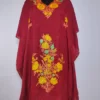 Horain Maroon Short Kashmiri Areeha Kaftan in Crush Cotton with Aari Embroidery