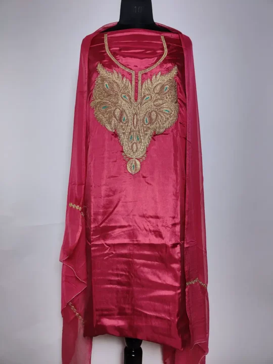 Maroon Kashmiri 3pc Silk Suit with Zari Embroidery Mehrab