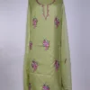 Unstitched Mehrban Kashmiri 3pc Suit in Green Cotton with Hand Aari Embroidery