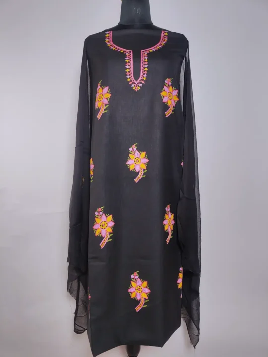 Decent Black Kashmiri 3pc Suit Cotton with Hand Aari Embroidery