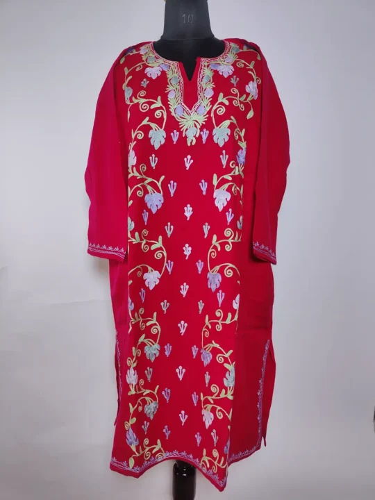 Pink Pheran in Cashmilon Wool with Kashmiri Mehrban Aari Embroidery