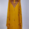 Arzoo Kashmiri 3pc Suit in Mustard Cotton with Hand Sozni Paper Machie Embroidery