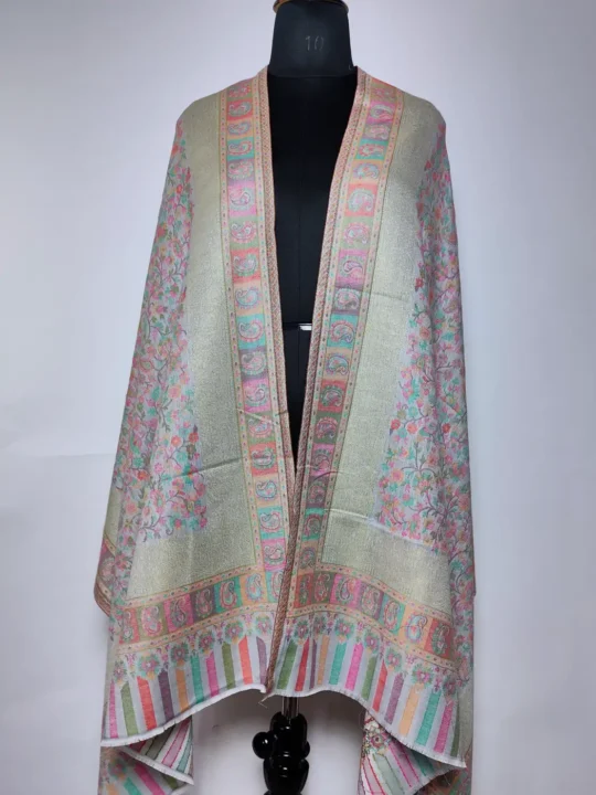 Gilrez Kashmiri Beige Stole in Kani Work for Women
