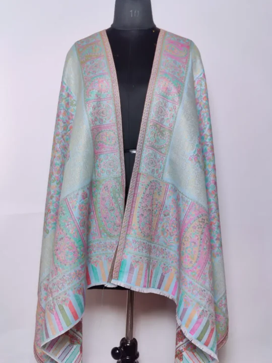 Womens Greyish Blue Kani Stole from Kashmir