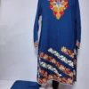 Omaid Blue Long Kashmiri Co-ord Set in Cotton with Aari Embroidery