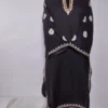 Hayat Black and White Kashmiri Long Cotton Co-ord Set with Aari Work