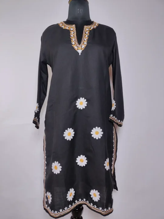 Shafeeq Kashmiri Long Black Kurti with Aari Embroidery