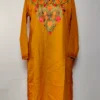 Mustard Kashmiri Long Cotton Kurti with Aari Embroidery Rubab
