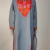 Nafees Grey Kashmiri Long Cotton Kurti with Aari Embroidery