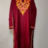 Maroon Kashmiri Long Rabtah Cotton Kurti with Aari Embroidery