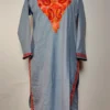 Zareef Grey Kashmiri Long Cotton Kurti with Aari Embroidery