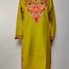 Shehzan Kashmiri Long Cotton Lime Green Kurti with Aari Embroidery