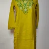 Lime Green Kashmiri Long Cotton Kurti with Aari Embroidery