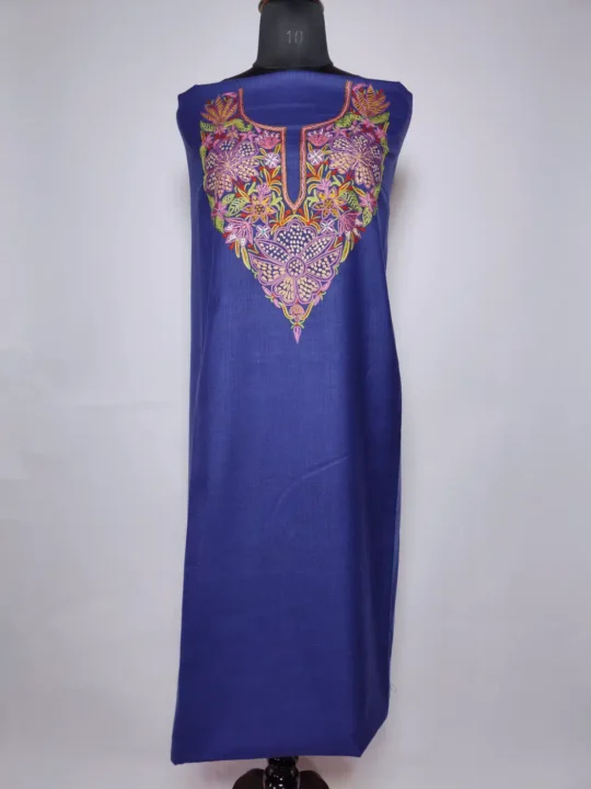 Kashmiri 2pc Suit in Dark Blue Cotton with Hand Aari Embroidery Hinaz