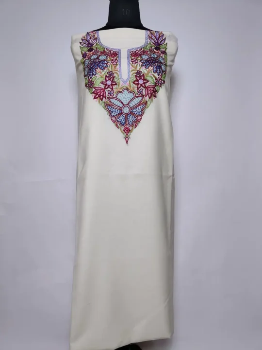 Zareef Kashmiri 2pc Suit in White Cotton with Hand Aari Embroidery