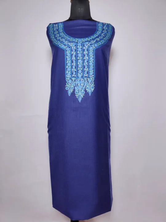 Kashmiri 2pc Suit in Dark Blue Cotton with Ruqaiyah Hand Aari Embroidery
