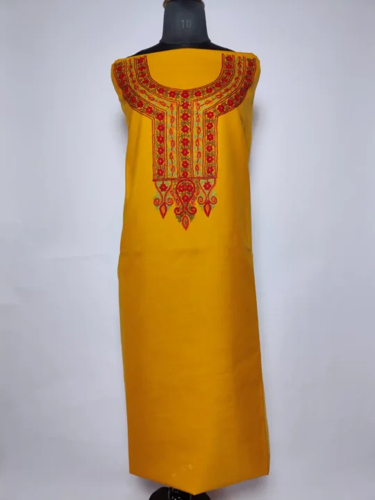 Shamah Mustard Kashmiri 2pc Suit in Cotton with Hand Aari Embroidery
