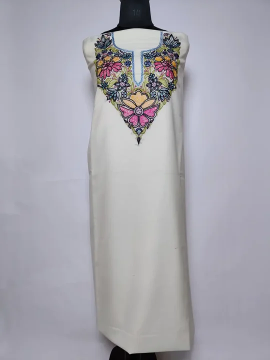 White Kashmiri 2pc Suit in Cotton with Hand Aari Embroidery Farzanah