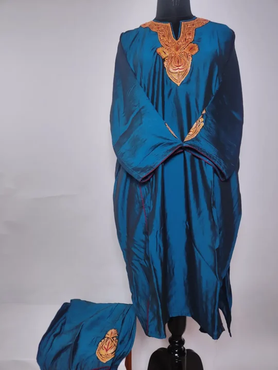 Kashmiri Dark Blue Silk Partwear Kurti Set With Botte Tilla Work