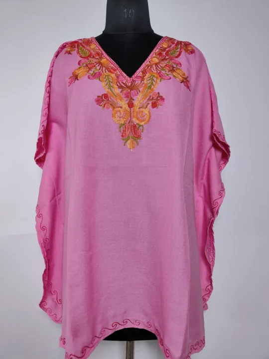 Pink Summer Cool Cotton Mini Kashmiri Kaftan Top  with Aari Work