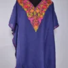 Dark Blue Summer Cool Cotton Mini Kashmiri Kaftan Top  with Aari Work