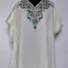 White Kashmiri Summer Cool Cotton Kaftan Top  with Aari Work
