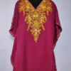 Kashmiri Summer Cool Cotton Kaftan Top in Maroon With Ariwork