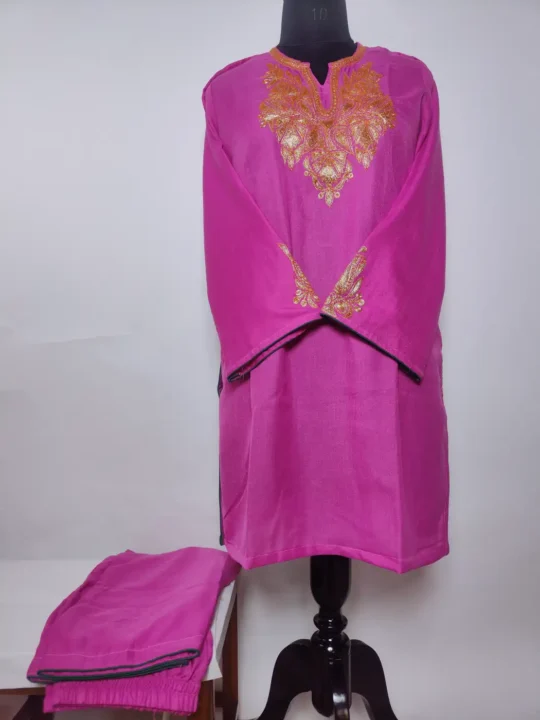 Rameen Pink Botte Tilla Work Co-ord Set in Summer Cool Cotton from Kashmir