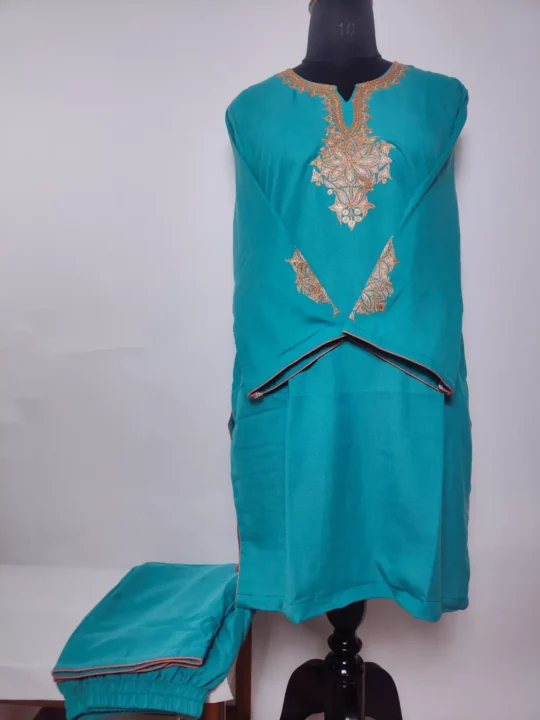 Kashmiri Oceanic Green Botte Tilla Work Co-ord Set in Summer Cool Cotton from Kashmir